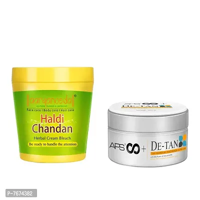 Aryanveda Herbals Haldi Chandan Bleach Cream 250 g And D-Tan Removal Face Massage Cream With Milk Proteins | No Paraben | No Sulphate, 200g