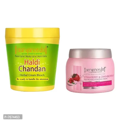 Aryanveda Herbals Haldi Chandan Bleach Cream 250g And Strawberry & Cranberry Milk Protein Cream For Face & Body (400gm)