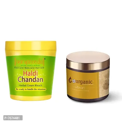 Aryanveda Herbals Haldi Chandan Bleach Cream 250g And Ubtan Face Mask for Oily Skin - Exfoliation and Removal of Dirt and Harmful Deposits From Skin, 100g