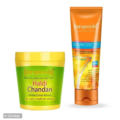 Aryanveda Herbals Haldi Chandan Face Bleach Cream 250g And Sunscreen Lotion With SPF 40 (60 gm)-thumb0