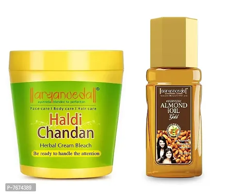 Aryanveda Herbals Haldi Chandan Face Bleach Cream 250 g And Almond & Olive Hair Oil for All Hair Type 200 mL-thumb0
