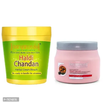 Aryanveda Herbals Haldi Chandan Bleach Cream 250g And Fruit Salad Face Massage Cream 400g