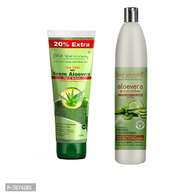 Aryanveda Tea Tree Face Wash With Neem & Aloe vera Extracts, 120ml And Aloevera & Cucumber Hydra Body Lotion, 1000 mL