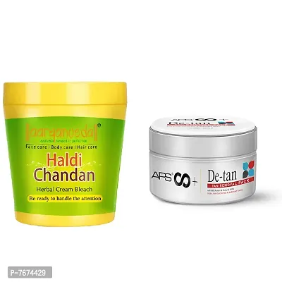 Aryanveda Herbals Haldi Chandan Face Bleach Cream 250g And D-Tan Face Pack With Milk Proteins and Natural AHA | No Parabens, 200g