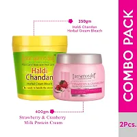 Aryanveda Herbals Haldi Chandan Bleach Cream 250g And Strawberry & Cranberry Milk Protein Cream For Face & Body (400gm)-thumb1