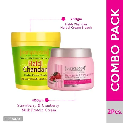 Aryanveda Herbals Haldi Chandan Bleach Cream 250g And Strawberry & Cranberry Milk Protein Cream For Face & Body (400gm)-thumb2