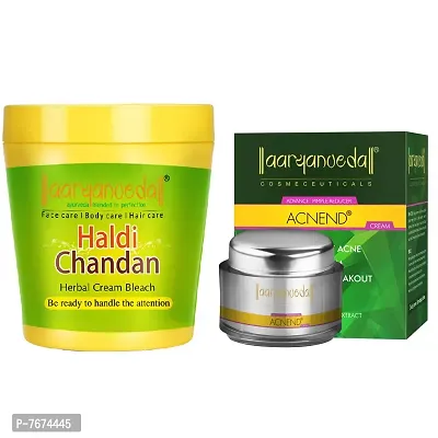 Aryanveda Herbals Haldi Chandan Face Bleach Cream 250g And Acnend Anti Acne Cream, 50g