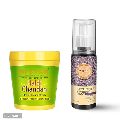 Aryanveda Herbals Haldi Chandan Bleach Cream 250 gm And Arganic Organic Moroccan Argan Hair Shampoo All Hair Type, 100ml