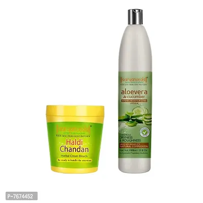 Aryanveda Herbals Haldi Chandan Face Bleach Cream 250 G And Aloevera & Cucumber Hydra Body Moisturizing Lotion, 1000 Ml (Pack Of 2)