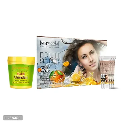 Aryanveda Herbals Haldi Chandan Bleach Cream 250g And Fruit Secrets Spa Facial Kit, 55g