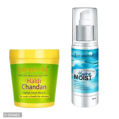 Aryanveda Herbals Haldi Chandan Bleach Cream 250G And Hydra Moist Face And Body Moisturizer SPF-15, 200 Ml