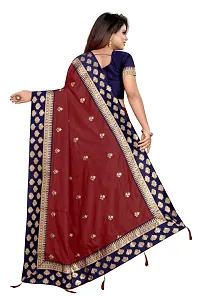 Stylish Maroon Dola Silk Self Pattern Saree with Blouse piece For Women-thumb1