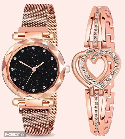 TAGADO Analogue Black Dial Magnet Watch with Gift Bracelet for Women Or Girls and Watch for Girl Or Women (Combo of 2)