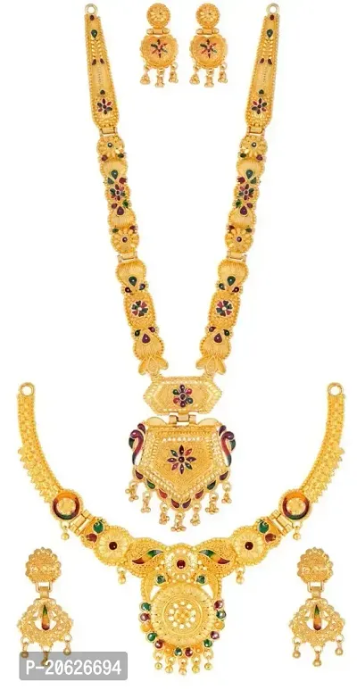 TAGADO JEWELLERY Women's Gold Plated Necklace Jewellery Set With Earring