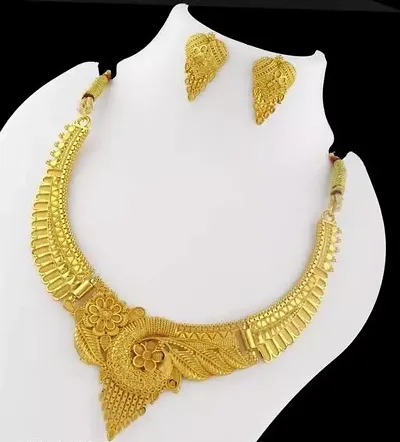 Tready Brass Golden Jewellery Set For Women