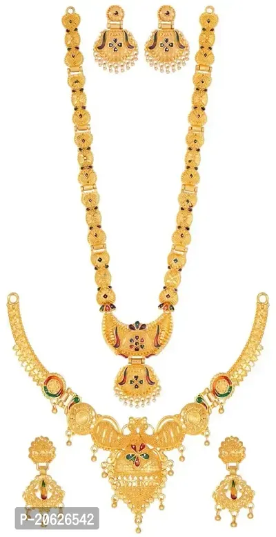 TAGADO raditional Gold Plated Long Haram Dual Necklace Set for women-thumb0