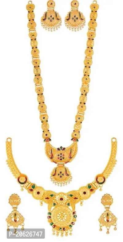 TAGADO Fashion Latest Long Design Necklace Set For Women Traditional One Gram Gold Plated Jewellery Set for Women