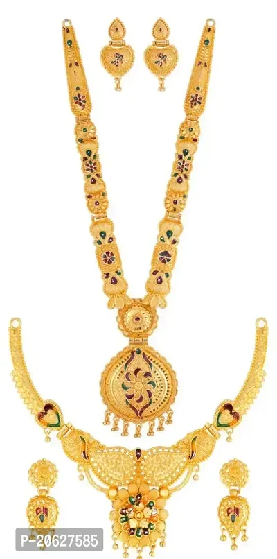 TAGADO Traditional Jewellery Set for Women Ethnic Temple Jewellery Set Gold Plated Jewelry Set Traditional Long Haram Necklace Set for Women and Girls-thumb0