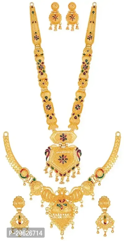 TAGADO Gold Tone Embellished With Austrian Diamonds And Pearls Studded Necklace Set For Women