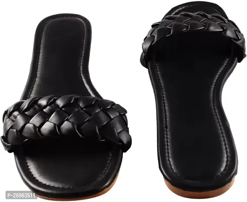 Elegant Synthetic Black Solid Fashion Flats For Women-thumb0