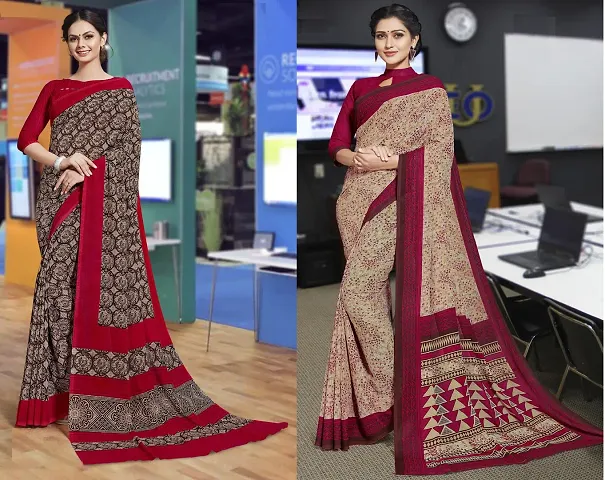 Elegantly Crafted Multicolor Daily Wear Georgette Sarees Combo