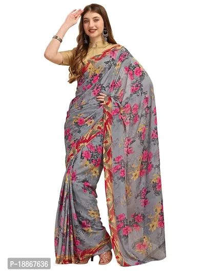 Beautiful Faux Georgette Floral Printed Women Saree With Blouse Piece-thumb0