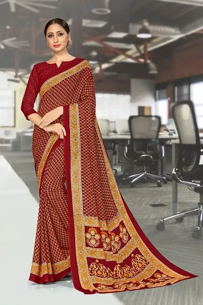 Crepe Silk Printed Sarees with Blouse Piece
