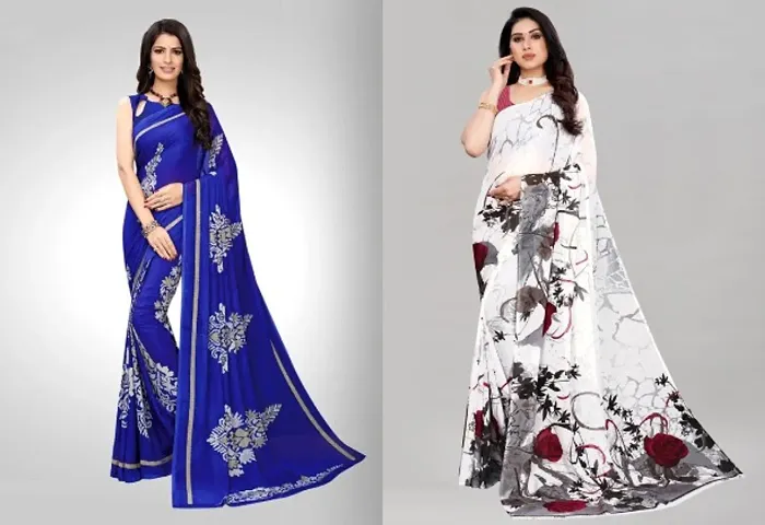 Combo of 2 Printed Georgette Sarees with Blouse piece