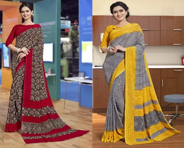 Combo of 2 Dailywear Georgette Printed Sarees with Blouse Piece