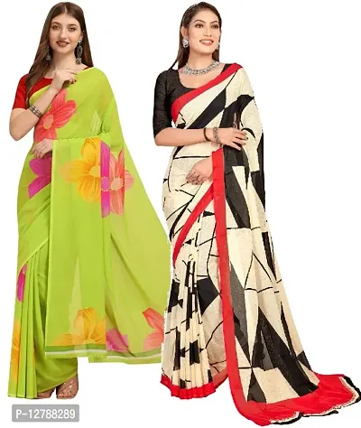 Buy COMBO!!!AADI SALE-SAREE COMBO OFFER!!!! RSS Trendz Women's Multicolour  with Black and Multicolour with white Beautiful Georgette Saree with  Unstitched Georgette Blouse at Amazon.in