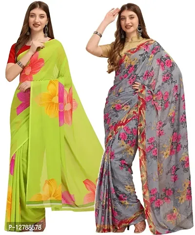 Buy MANSVI FASHION women's georgette saree combo of 2 sarees with blouse  piece (combo-2154blue-2129green_multicolor_free size) at Amazon.in