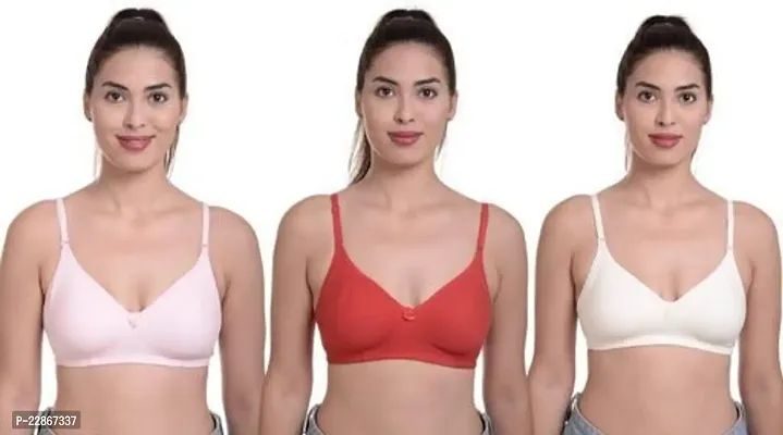 Stylish Fancy Cotton Solid Non Padded Bras For Women Pack Of 3-thumb0