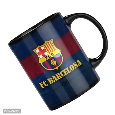 Charming Creations FCB Barcelona Football Printed Black Ceramic Coffee Mug. (350ml ,Pack of 1)