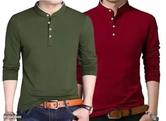 Stylish Men Cotton Mandarin Collor T-Shirt Pack of 2