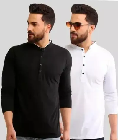 Stylish Cotton Full-sleeve Solid T-shirt for Men Combo (Pack of 2)
