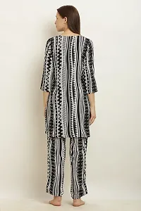 Stylish Black Rayon Striped Top And Pyjama Set For Women-thumb2