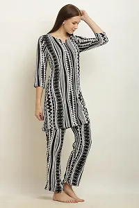 Stylish Black Rayon Striped Top And Pyjama Set For Women-thumb1