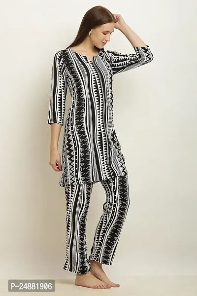 Stylish Black Rayon Striped Top And Pyjama Set For Women-thumb2