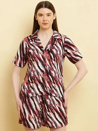 Contemporary Crepe Printed Top And Short Co-Ords Set For Women