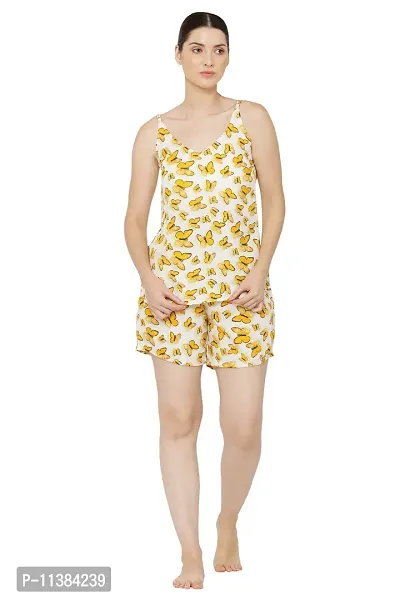 Trendy Women Yellow Butter Fly Crepe Nightsuit