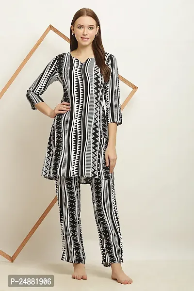 Stylish Black Rayon Striped Top And Pyjama Set For Women-thumb0