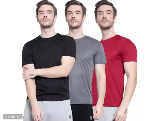 Fabulous Polyester Solid Round Neck Tees For Men- Pack Of 3-thumb0