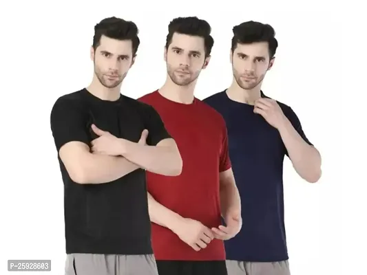 Fabulous Polyester Solid Round Neck Tees For Men- Pack Of 3