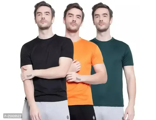 Fabulous Polyester Solid Round Neck Tees For Men- Pack Of 3-thumb0