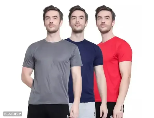 Fabulous Polyester Solid Round Neck Tees For Men- Pack Of 3