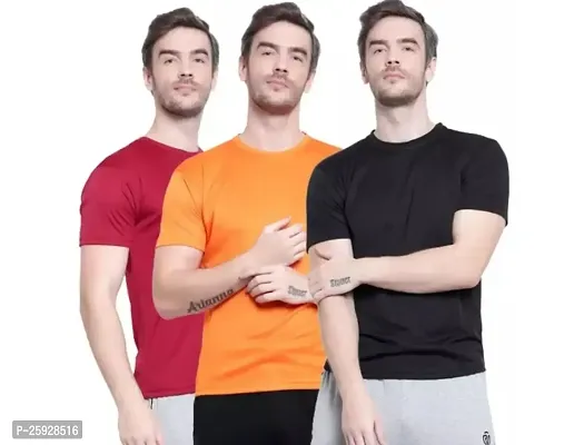 Fabulous Polyester Solid Round Neck Tees For Men- Pack Of 3-thumb0