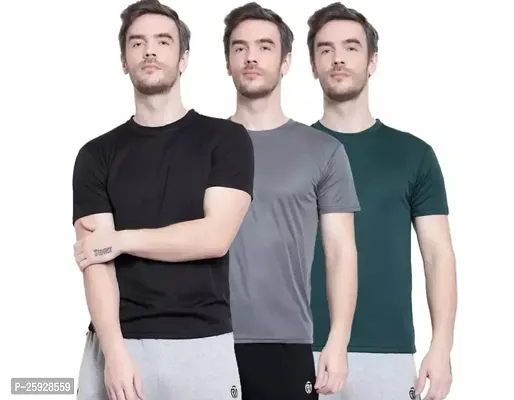 Fabulous Polyester Solid Round Neck Tees For Men- Pack Of 3-thumb0