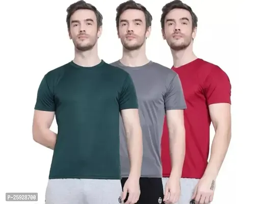 Fabulous Polyester Solid Round Neck Tees For Men- Pack Of 3