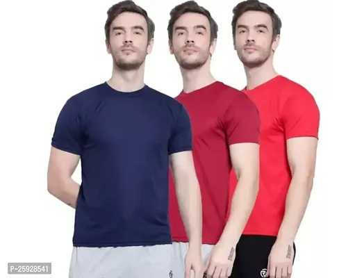 Fabulous Polyester Solid Round Neck Tees For Men- Pack Of 3