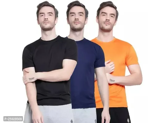 Fabulous Polyester Solid Round Neck Tees For Men- Pack Of 3